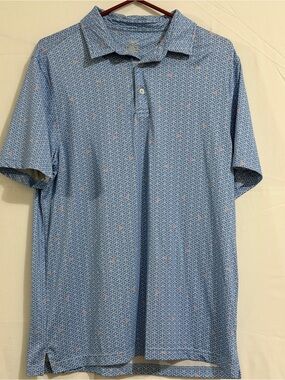 Men's Light Blue Printed Polo Shirt with Subtle Pink Accents